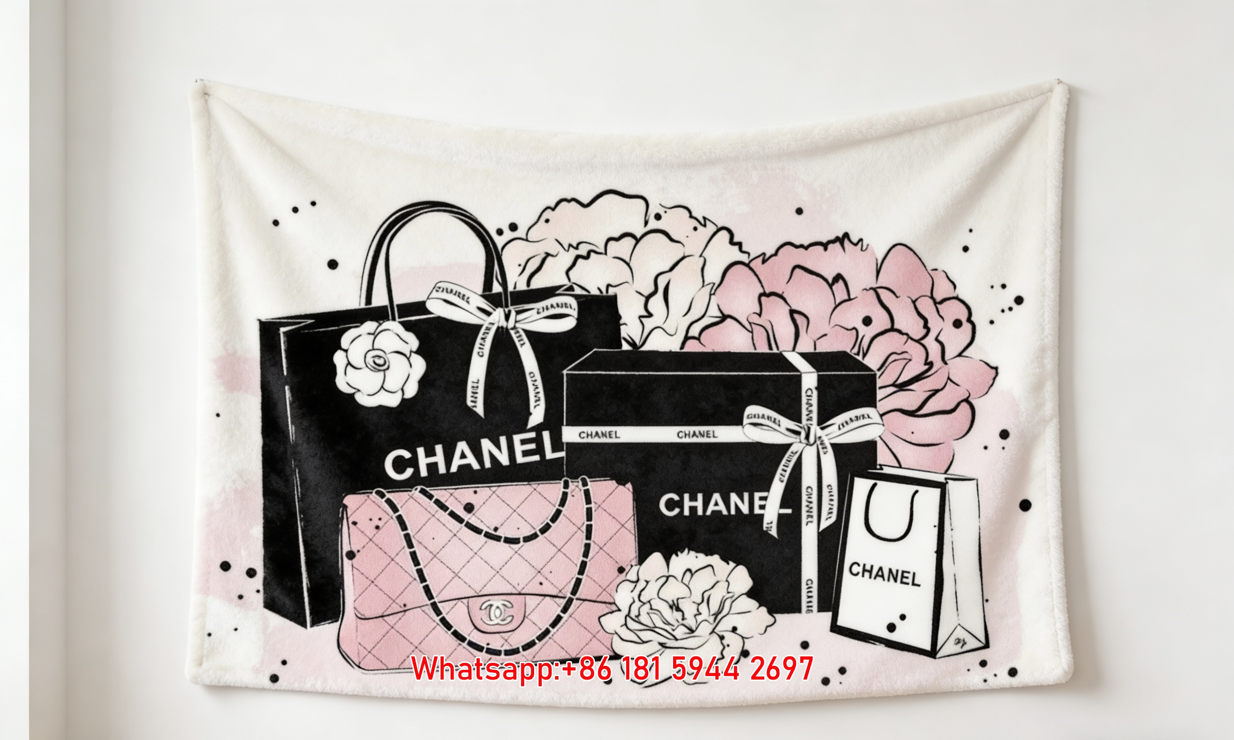 Chanel Pink Quilted Bag & Camellia Flannel Sofa Throw Blanket IMG_6806
